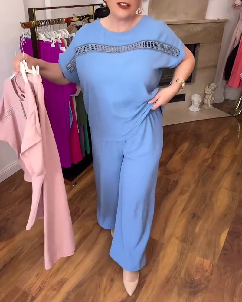 Lässiges Set mit Rüschenärmeln und Rundhalsausschnitt