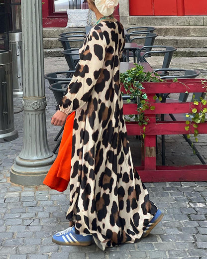 Long sleeve v neck leopard print dress 2023 f/w 202466 casual dresses spring