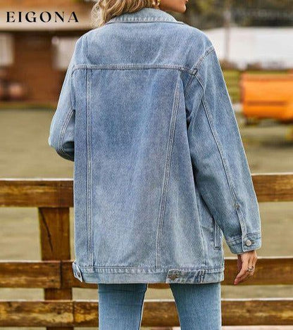 Collared Neck Denim Jacket With Pockets clothes Jackets & Coats M.F Ship From Overseas