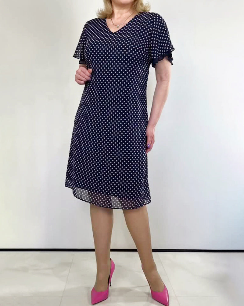 Chiffonkleid mit V-Ausschnitt und Polka Dots
