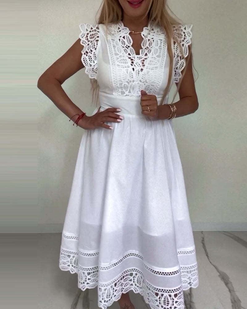 Elegant solid color lace V-neck sleeveless dress