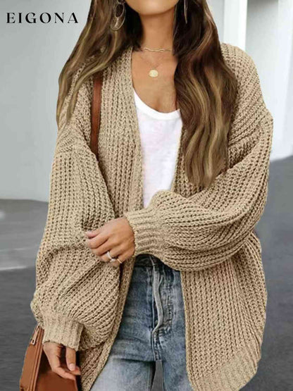 Drop Shoulder Balloon Sleeve Cardigan Khaki cardigan cardigans clothes Ship From Overseas Shipping Delay 10/01/2023 - 10/02/2023 sweater sweaters Y*X