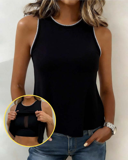 Built In Bra Sleeveless Color Block Fitted Vest