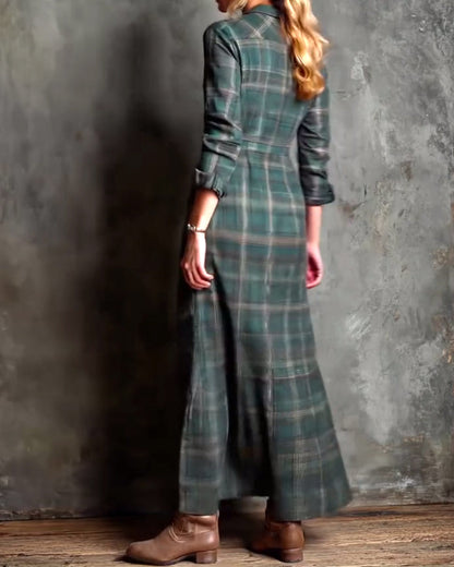 Fashionable Lapel Plaid Dress
