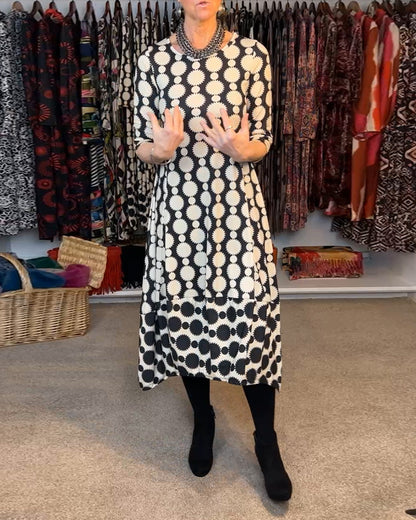 Round Neck Long Sleeve Circle Print Dress 2024 f/w dresses