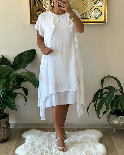 Fake Zweiteiliges, doppellagiges, lockeres Kurzarmkleid