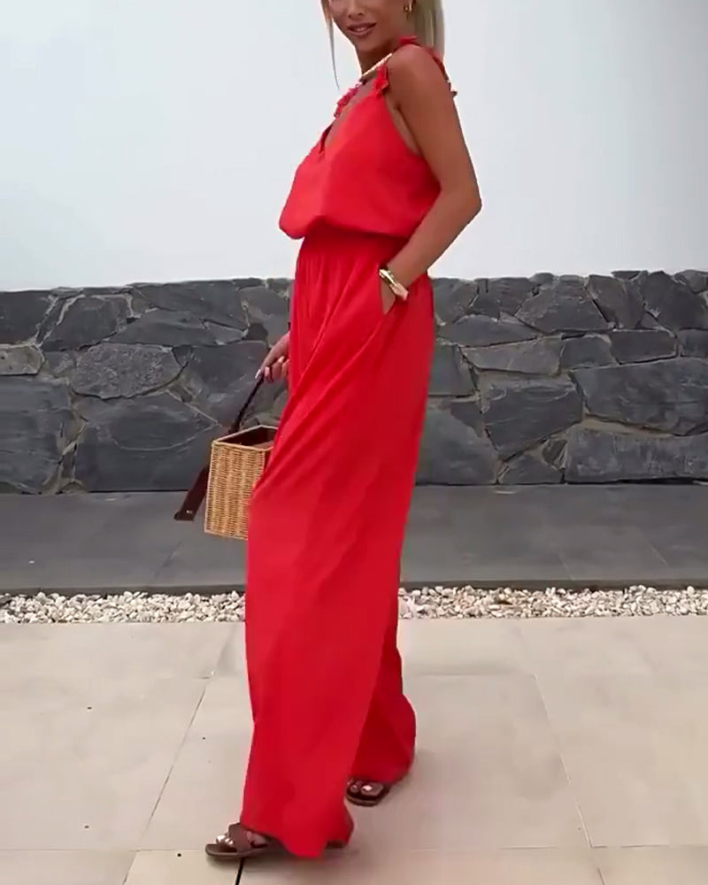 Holiday Suspender Solid Color Jumpsuit