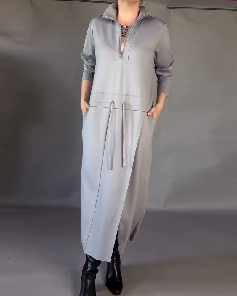 Modisches Kleid mit halbem Reißverschluss am Hals