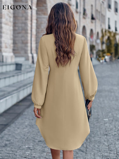 Notched Neck Long Sleeve Dress casual dresses clothes dress dresses long sleeve dress long sleeve dresses S.N Ship From Overseas short dresses trend