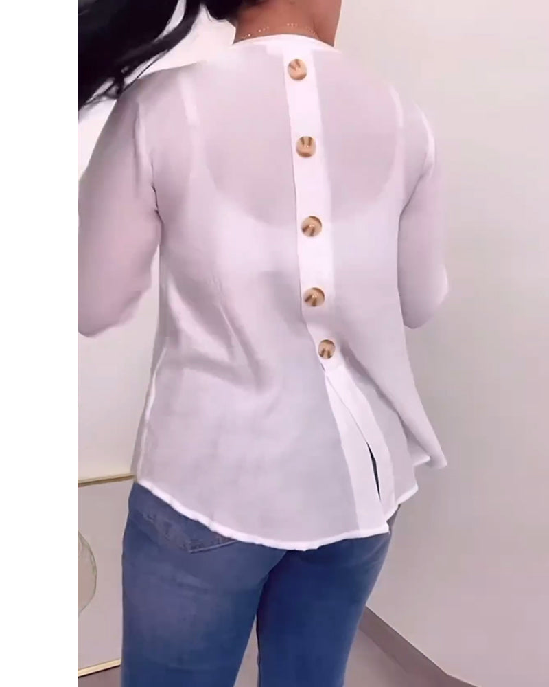 V-neck solid color pocket simple blouse 202466 blouses & shirts spring summer