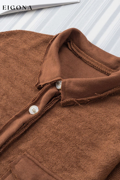 Brown Contrast Flap Pockets Relaxed Shacket All In Stock Best Sellers Category Shacket clothes DL Chic DL Exclusive Hot picks jacket long sleeve shirts Occasion Daily Print Solid Color Season Winter shirt shirts Style Casual