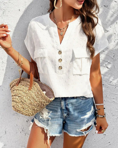 Bluse mit V-Ausschnitt und 3D-Blumenmuster