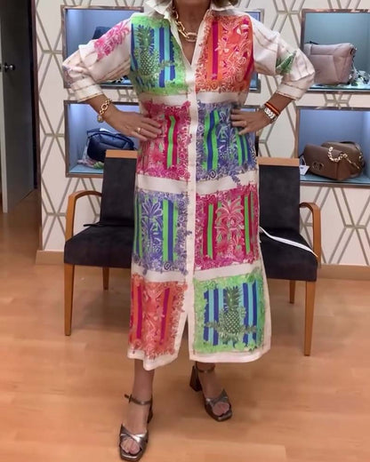 Patchwork Printed Long Shirt Dress