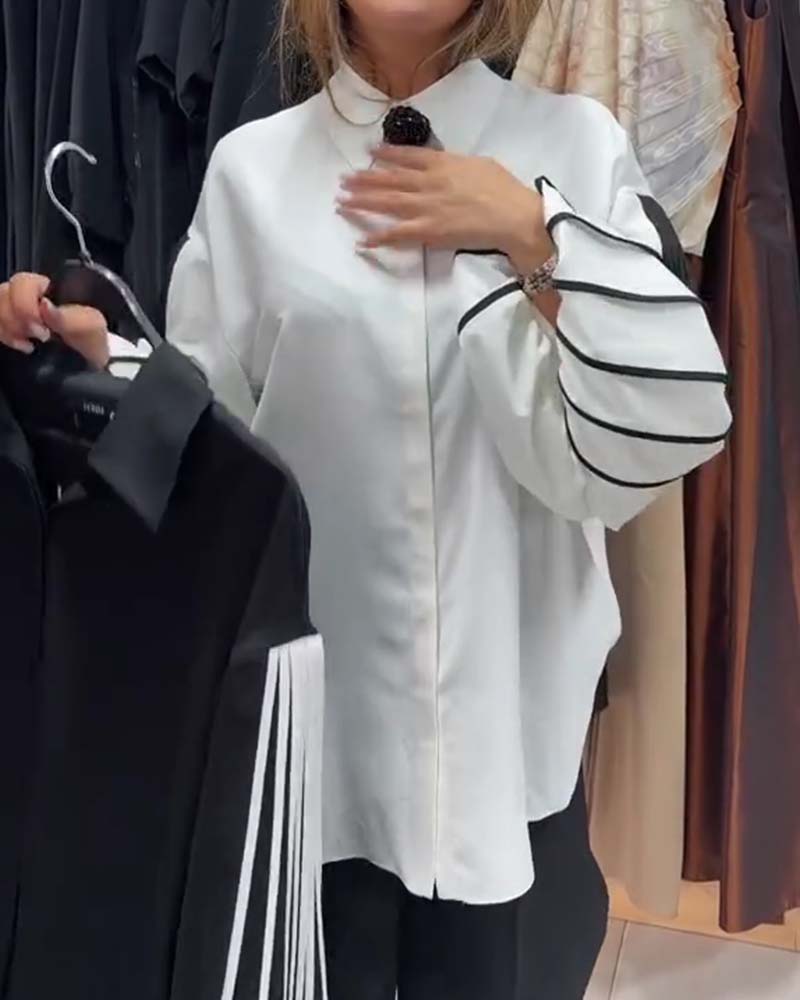 Contrast Line Long-Sleeved Shirt