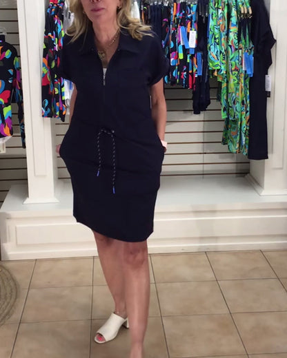 Half-Zip Drawstring Sports Polo Dress