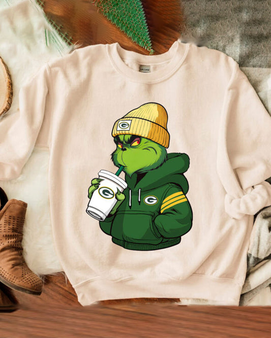 The Grinch Boy Green Bay Packers Drink Coffee 2024 f/w grinch nfl sweatshirts