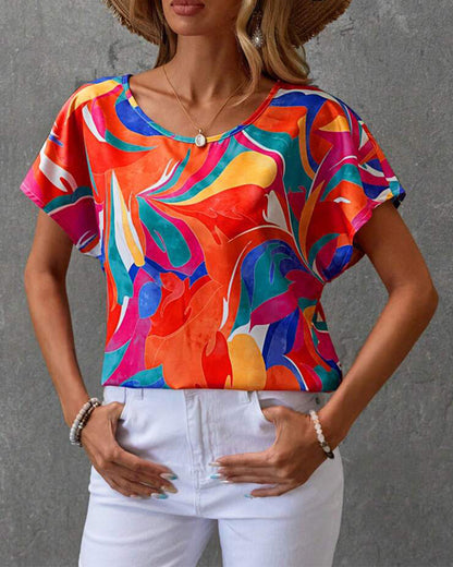 Round Neck Short Sleeve Printed T-Shirt