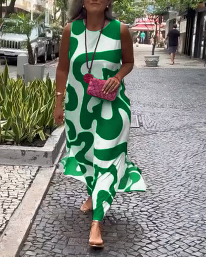 Ärmelloses Kleid mit Rundhalsausschnitt und geometrischem Print