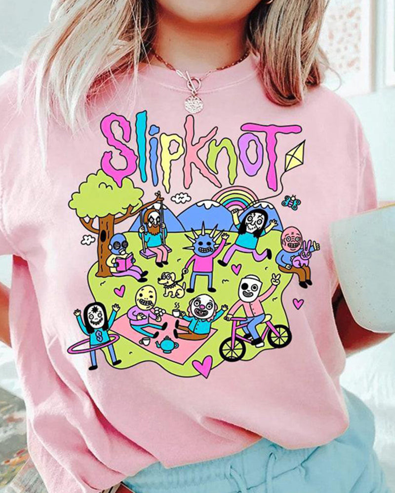 Slipknot Happy Times Printed T-Shirt Cotton and Linen Spring Summer T-SHIRTS