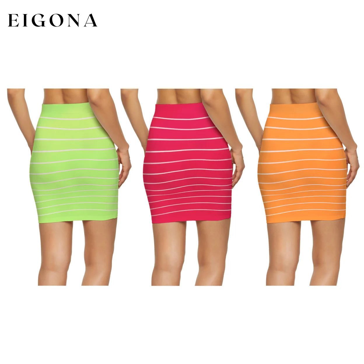 3-Pack: Women's Striped Seamless Microfiber Slim Nylon Pull-On Closure Mini Skirts __stock:1000 bottoms refund_fee:800