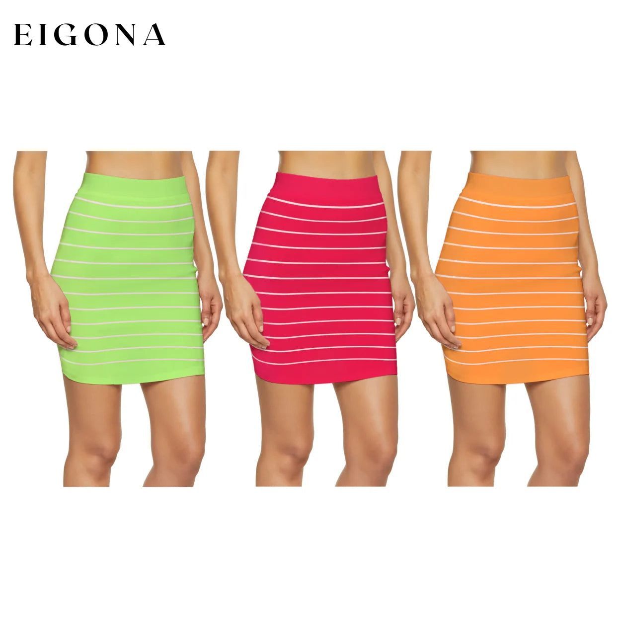 3-Pack: Women's Striped Seamless Microfiber Slim Nylon Pull-On Closure Mini Skirts __stock:1000 bottoms refund_fee:800