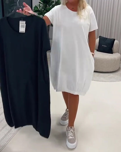 Short Sleeve Round Neck Loose-Fit Dress