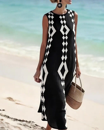 Sleeveless Diamond Pattern Loose Dress