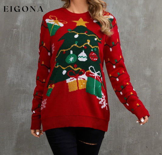 Christmas Theme Round Neck Christmas Sweater Red C.J@MZ christmas sweater clothes Ship From Overseas