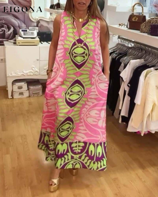 Sleeveless printed pocket maxi dress casual dresses summer