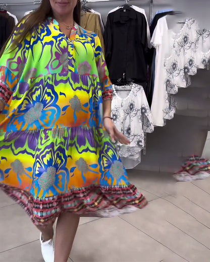 Lässiges Bohemian-Kleid mit V-Ausschnitt und Print