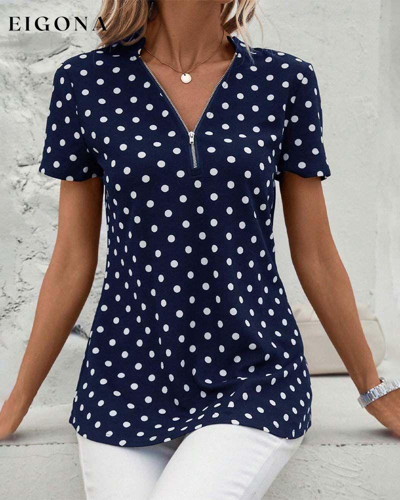 Polka dot zippered blouse blouse spring summer zip