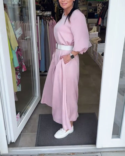 Einfarbiges Kleid mit Laternenärmeln