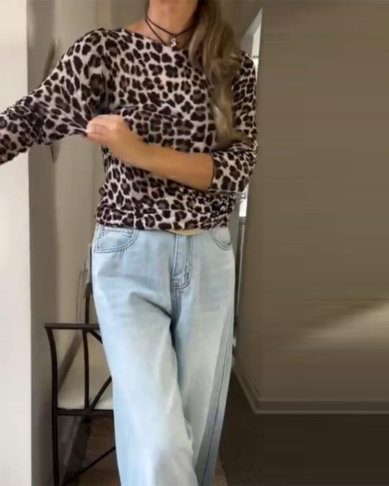 Vintage High-Stretch Leopard Print Base Layer Top