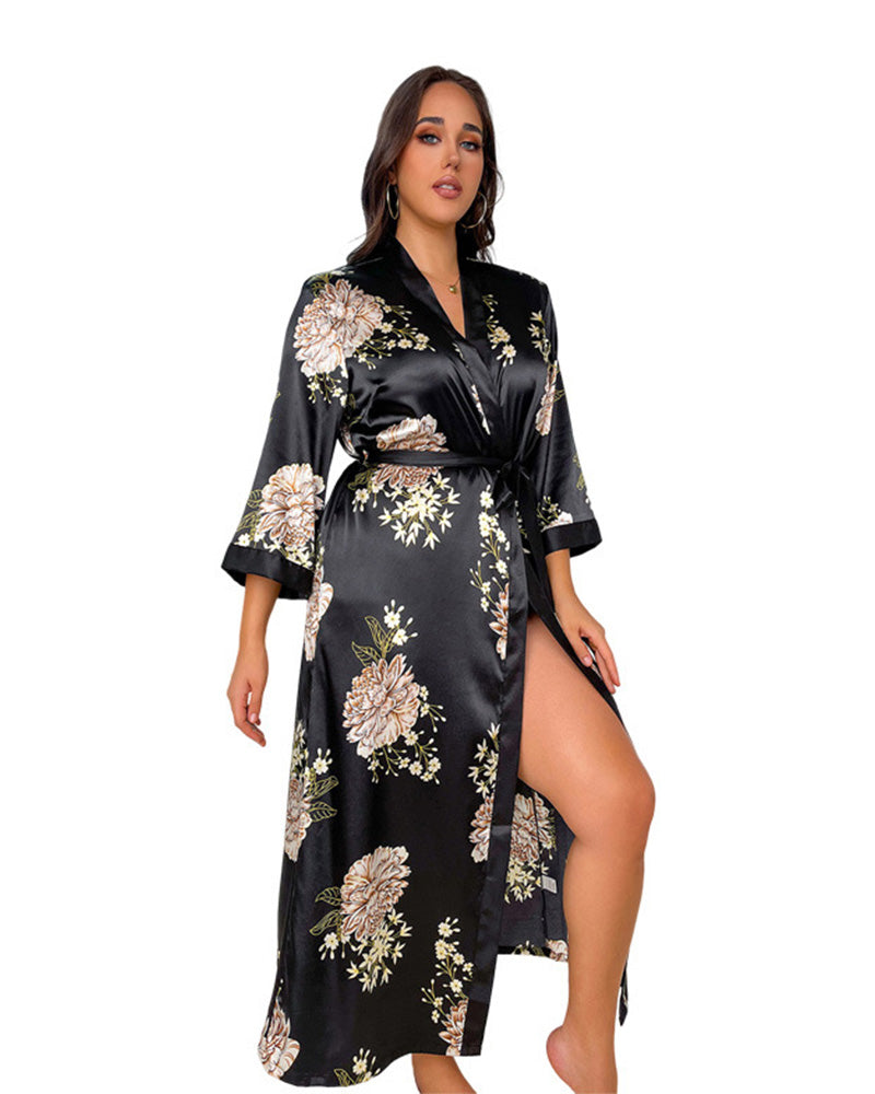 Large size printed imitation silk sexy nightdress 2024 f/w casual dresses lingerie spring summer