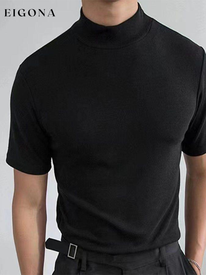 Turtleneck Solid Color Short Sleeve T-Shirt men