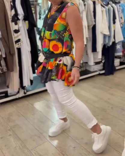 Canotta stampata senza maniche alla moda retrò