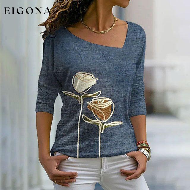 Rose Print Casual T-Shirt best Best Sellings clothes Plus Size Sale tops Topseller