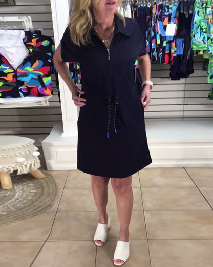Half-Zip Drawstring Sports Polo Dress