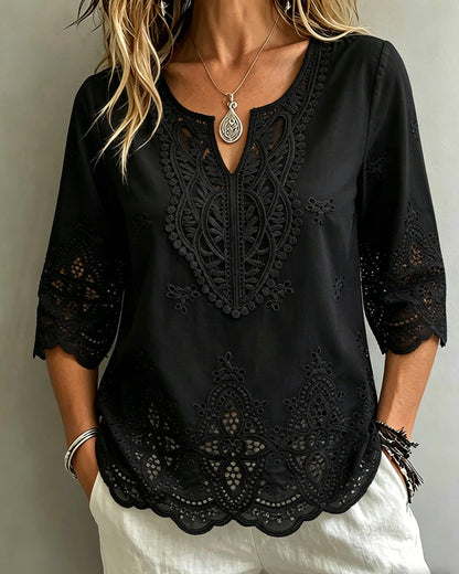 Sexy Openwork Lace V-Neck Blouses