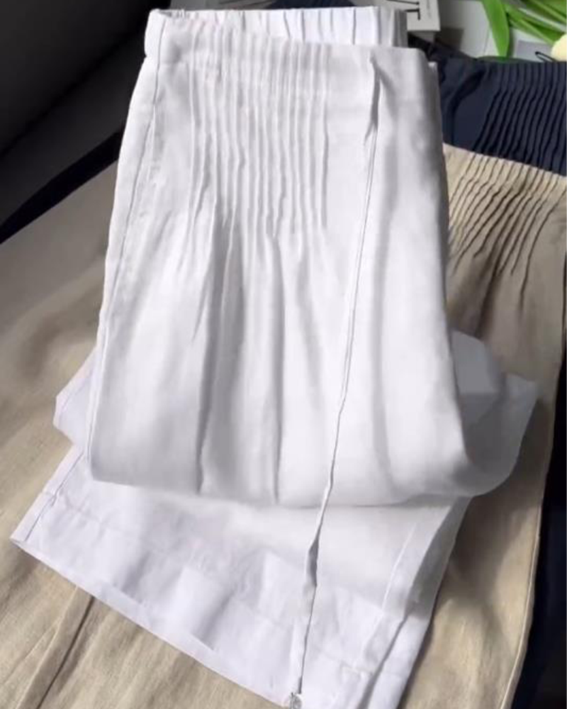 Drawstring Solid Color Pleated Casual Pants