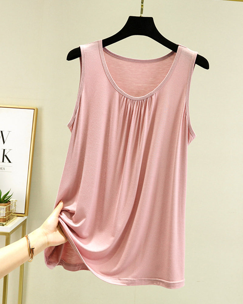 Solid color simple casual loose tank top 202466 summer tank tops & camis