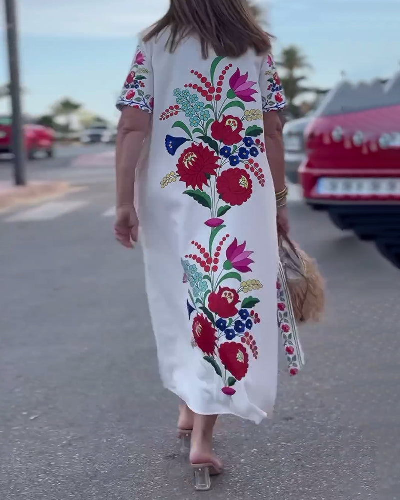 Casual floral print lapel pocket dress