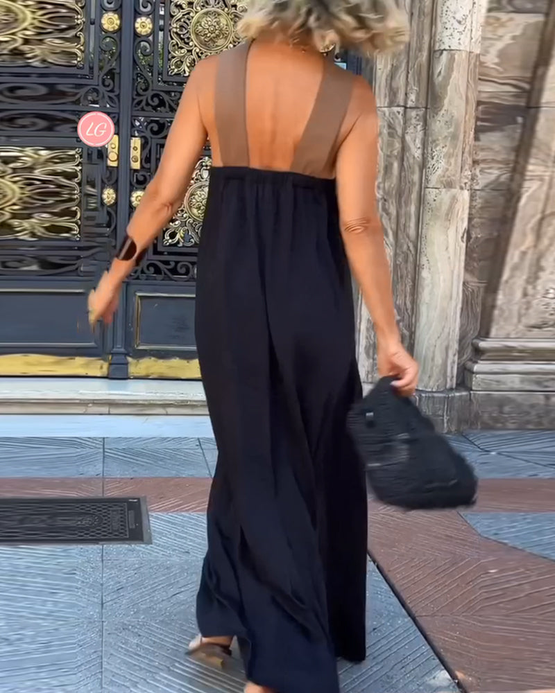 Cross Backless Contrast Color Elegant Dress