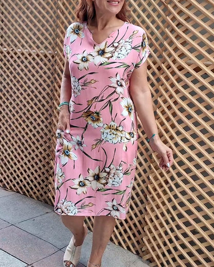 Floral print V-neck short-sleeved dress casual dresses summer