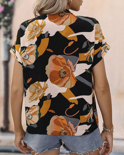 Floral Print Batwing Sleeve Tops