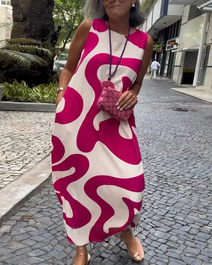 Ärmelloses Kleid mit Rundhalsausschnitt und geometrischem Print
