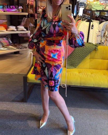 Colorful Printed Long Sleeve Dress casual dresses spring summer