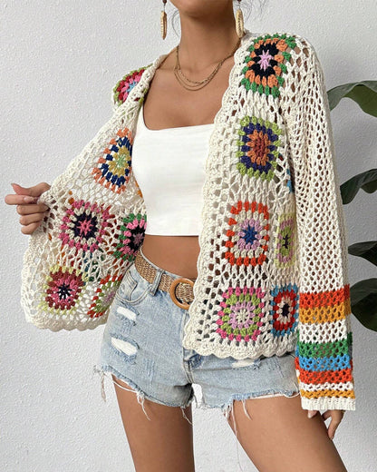 Casual colorful hollow long-sleeve cardigan 2023 f/w 202466 cardigans spring