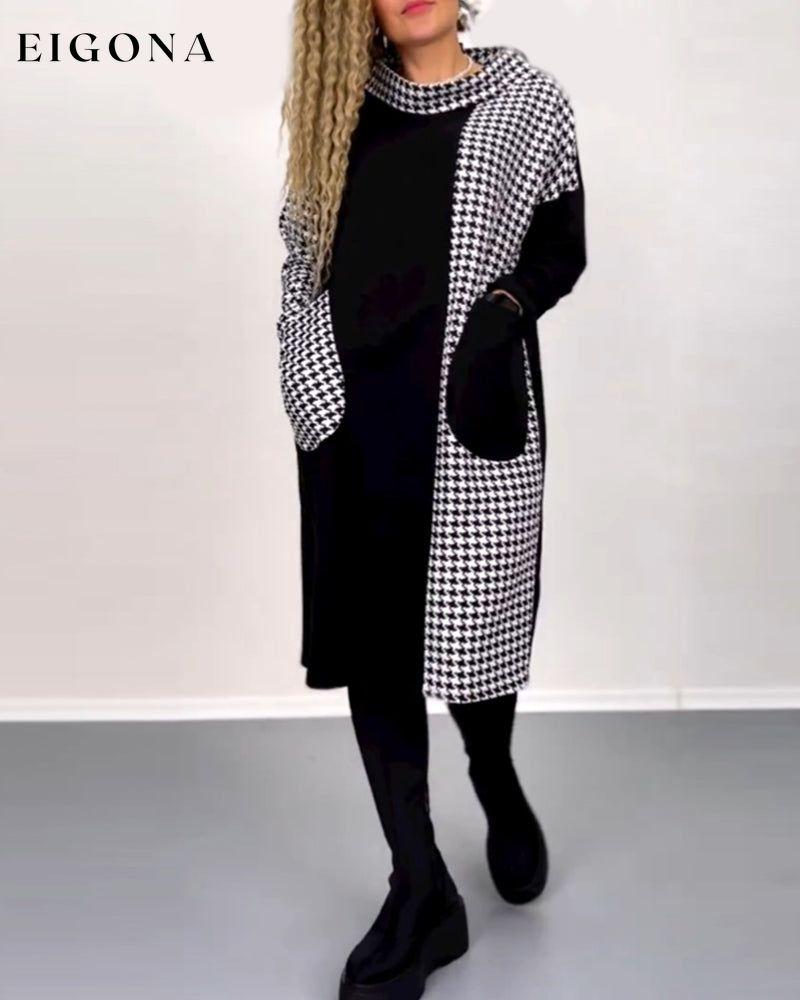 Round Neck Color Block Plaid Dress Black 2023 f/w 23BF casual dresses Clothes Dresses