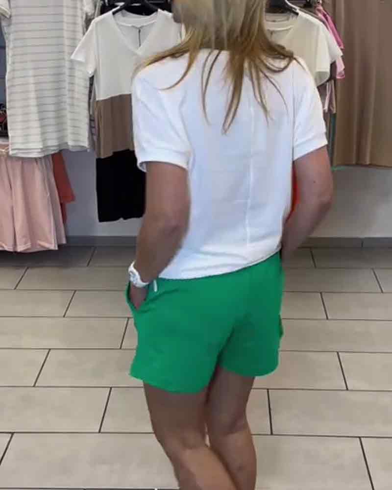 Lässiges, bedrucktes Shorts-Set mit mittelhohem Bund